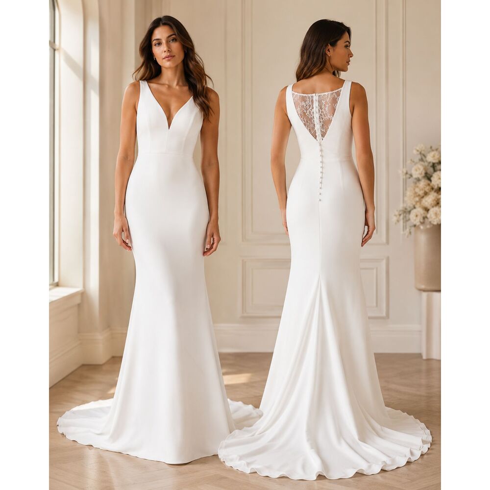 Lulus Long Lasting Love Wedding Dress Ivory Maxi Mermaid Lace V Neck Size M NWOT